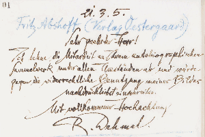 Vorschaubild von Brief an Fritz Abshoff