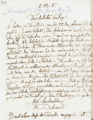 Vorschaubild von Brief an Otto Goerke vom Verlag der Ameise