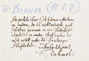 Vorschaubild von Brief an Hans Breuer