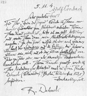 Vorschaubild von Brief an den Verlag Adolf Cronbach