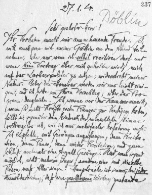 Vorschaubild von Brief an Alfred Döblin