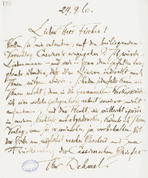 Vorschaubild von Brief an Samuel Fischer