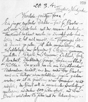 Vorschaubild von Brief an Elisabeth Förster-Nietzsche