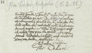 Vorschaubild von Brief an Elisabeth Förster-Nietzsche