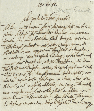 Vorschaubild von Brief an Hans Franck