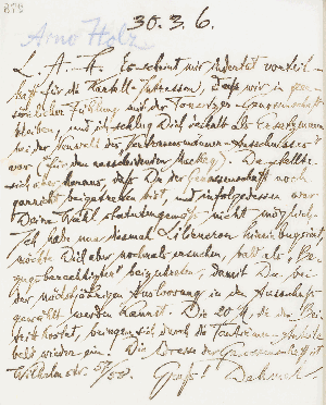 Vorschaubild von Brief an Arno Holz