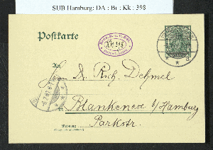 Vorschaubild von Postkarte an Richard Dehmel