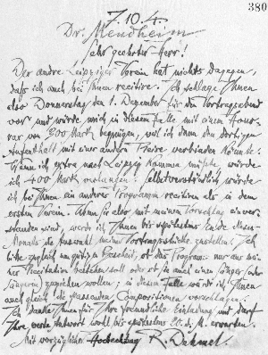 Vorschaubild von Brief an Max Mendheim