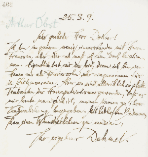 Vorschaubild von Brief an Arthur Obst