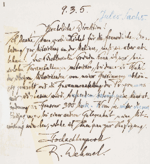 Vorschaubild von Brief an Jules Sachs Konzertdirektion