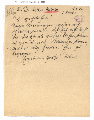 Vorschaubild von Brief an Arthur Kutscher