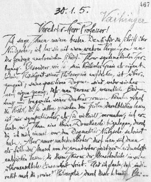 Vorschaubild von Brief an Hans Vaihinger