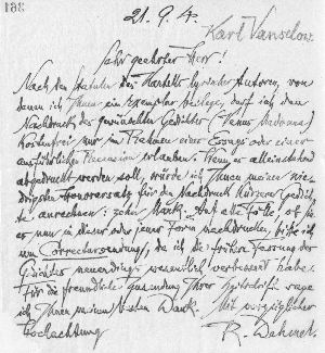 Vorschaubild von Brief an Karl Vanselow, Redakteur bei "Die Schönheit"