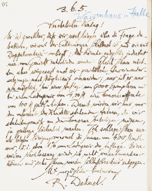 Vorschaubild von Brief an die Buchhandlung des Waisenhauses Halle a.d.S.