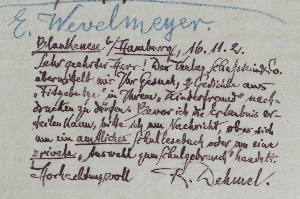 Vorschaubild von Brief an E. Wevelmeyer