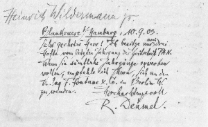 Vorschaubild von Brief an Heinrich Wildermann jun.