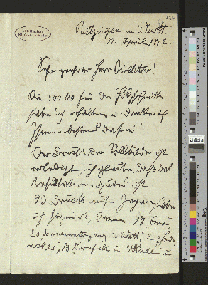 Vorschaubild von Brief an Gustav Schiefler