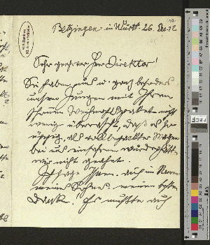 Vorschaubild von Brief an Gustav Schiefler