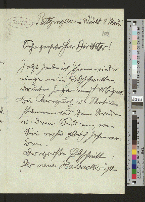 Vorschaubild von Brief an Gustav Schiefler