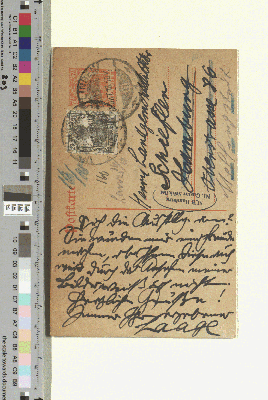 Vorschaubild von Postkarte an Gustav Schiefler