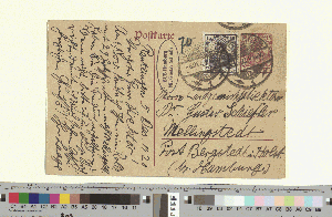 Vorschaubild von Postkarte an Gustav Schiefler