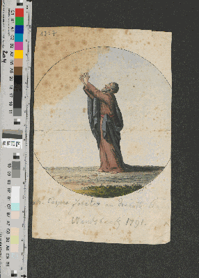 Vorschaubild von Unbeschriebenes Stammbuchblatt mit koloriertem Kupferstich von J. Nussbiegel als Geschenk von J.C. Lavater an Trinette Claudius