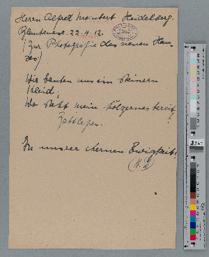 Vorschaubild von Brief an Alfred Mombert