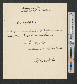 Vorschaubild von Brief an Werner von Melle