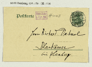 Vorschaubild von Postkarte an Richard Dehmel