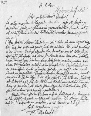 Vorschaubild von Brief an Max Hirschfeld