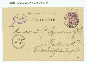 Vorschaubild von Postkarte an Franz Oppenheimer