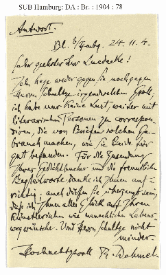 Vorschaubild von Brief an Hugo Ernst Lüdecke