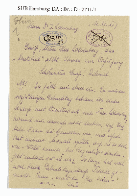 Vorschaubild von Brief an Jacob Loewenberg
