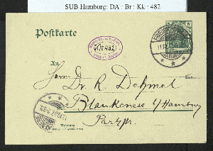 Vorschaubild von Postkarte an Richard Dehmel