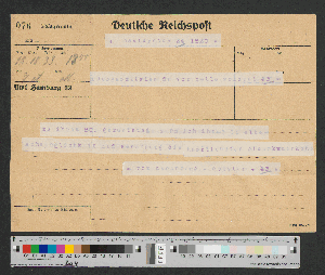 Vorschaubild von Telegramm an Werner von Melle