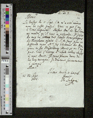 Vorschaubild von Brief an Johann Friedrich von Schletzer