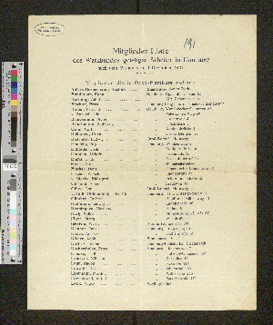 Vorschaubild von Mitglieder-Liste des Werkbundes geistiger Arbeiter in Hamburg