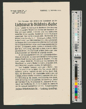 Vorschaubild von Brief an die Teilnehmer an der Lichtwark-Bildnis-Gabe