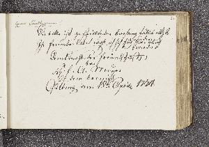 Vorschaubild von H. F. A. Meyer. – Incipit: Die Rolle ist gespielt, der Vorhang fällt itzo. – Göttingen, 10.04.1774