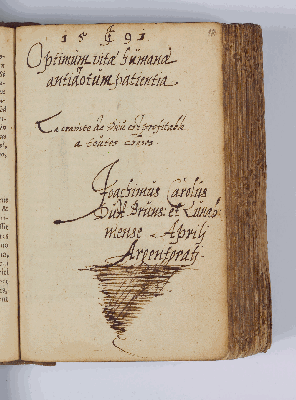 Vorschaubild von Joachimus Carolus Dux Bruns et Luneb. – Incipit: Optimum vitae humanae antidotum patientia. – Straßburg, April 1591