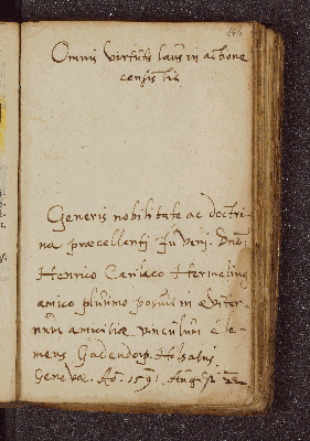 Vorschaubild von Clemens Gadendorp Holsatus. – Incipit: Omnis virtutis laus in actione consistit. – Genf, 22.08.1591