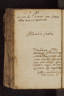 Vorschaubild von Joannes Lambach. – Incipit: La vie del'homme sans lettres est samort et sepulture. – Genf, 22.08.1591