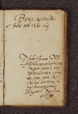Vorschaubild von Hieronymus Oeligarth. – Incipit: Bene et caute fide sed vide cui. – Rostock, 05.01.1590
