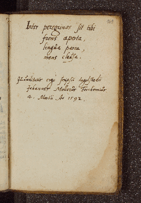Vorschaubild von Johannes Mollerus. – Incipit: Inter peregrinos sit tibi frons aperta. – Ingolstadt, 04.03.1592
