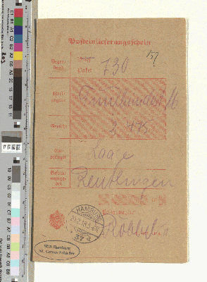 Vorschaubild von Posteinlieferungsschein [für Wilhelm] Laage