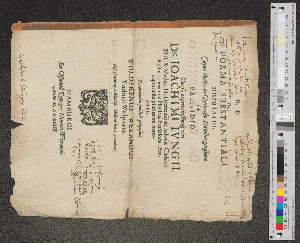 Vorschaubild von [Titelblatt der Disputation "De Forma Substantiali" mit Notizen von Jungius' Hand]