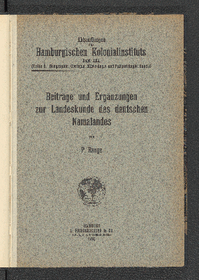 Vorschaubild von Beiträge und Ergänzungen zur Landeskunde des deutschen Namalandes