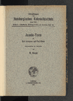 Vorschaubild von Jaunde-Texte von Karl Atangana und Paul Messi nebst experimentalphonetischen Untersuchungen über die Tonhöhen im Jaunde und einer Einführung in die Jaunde-Sprache