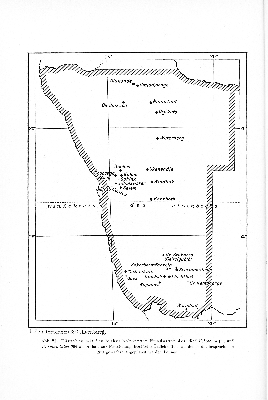 Vorschaubild von Abb. 21. Kärtchen mit den bisher bekannten Fundorten der Aloë dichotoma und A. rubro-lutea als Anhalt zur Feststellung frostfreier Örtlichkeiten, an denen die besprochenen Nutzgewächse angebaut werden können.