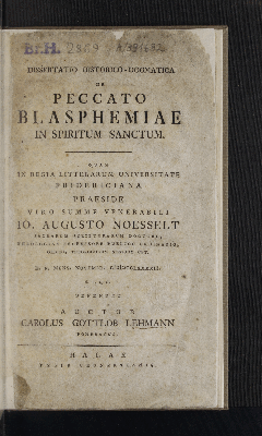 Vorschaubild von Dissertatio Historico-Dogmatica De Peccato Blasphemiae In Spiritum Sanctum